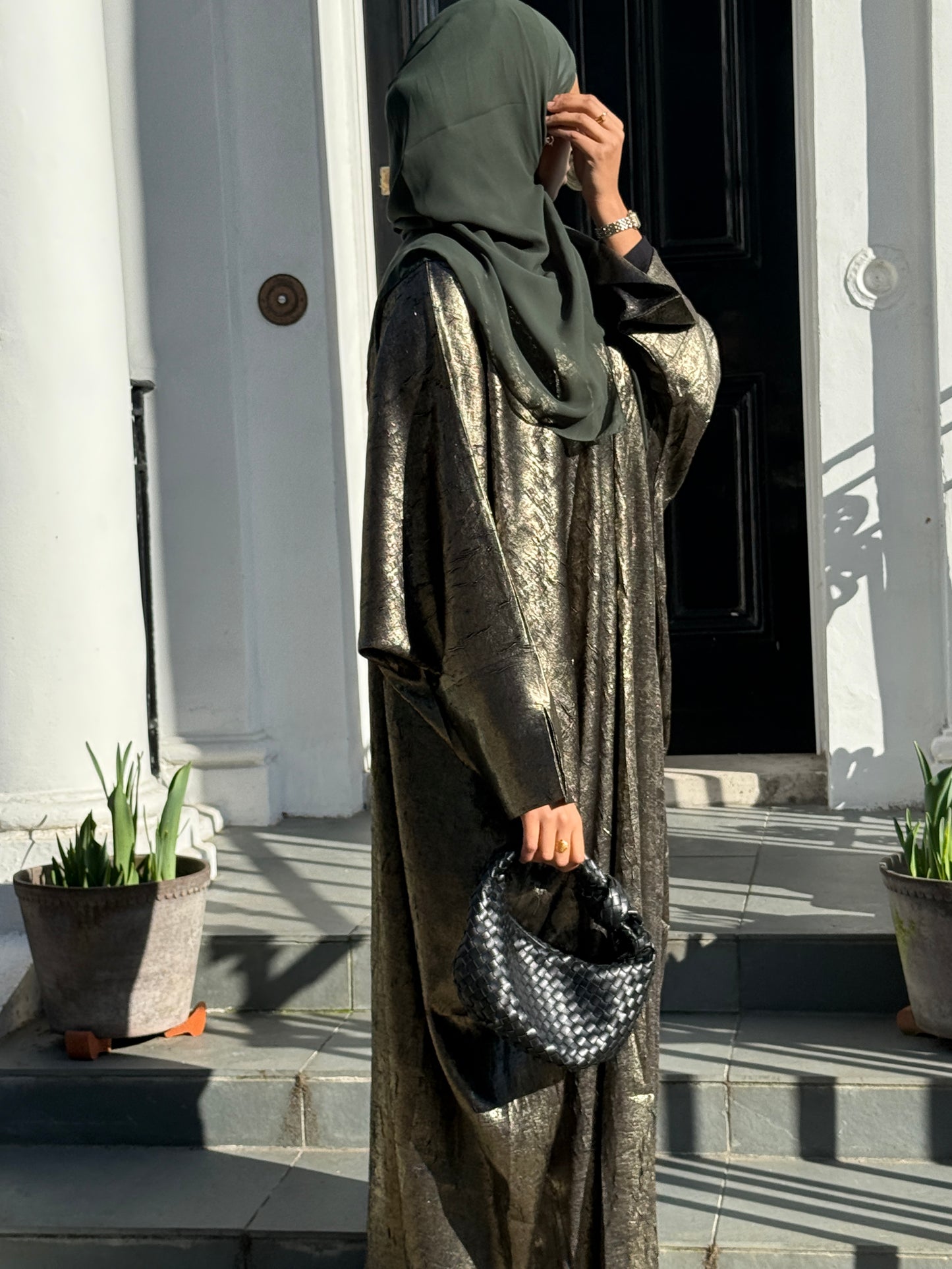 Olive Crushed Velvet Abaya