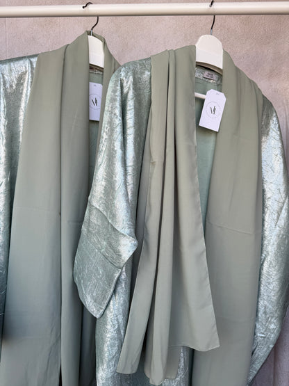 Kids Sage Crushed Velvet Abaya