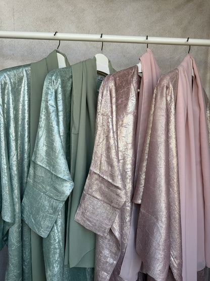 Kids Sage Crushed Velvet Abaya