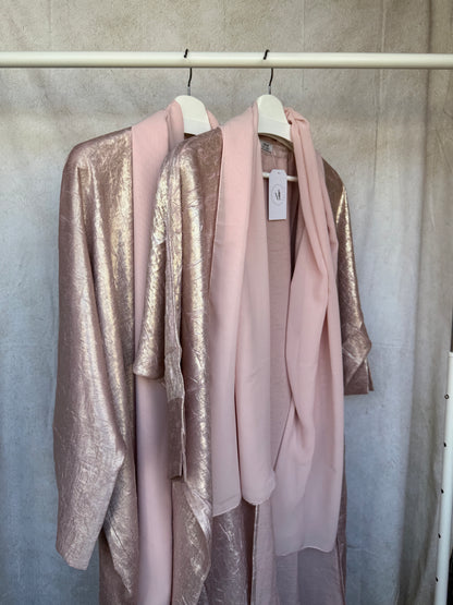 Kids Pink Crushed Velvet Abaya